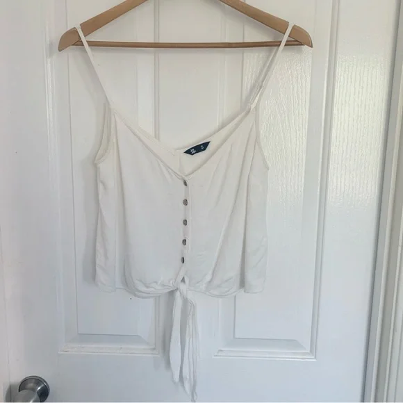 JAY JAYS | White Linen Button Crop Tie Front Cami Top - Picture 2 of 4